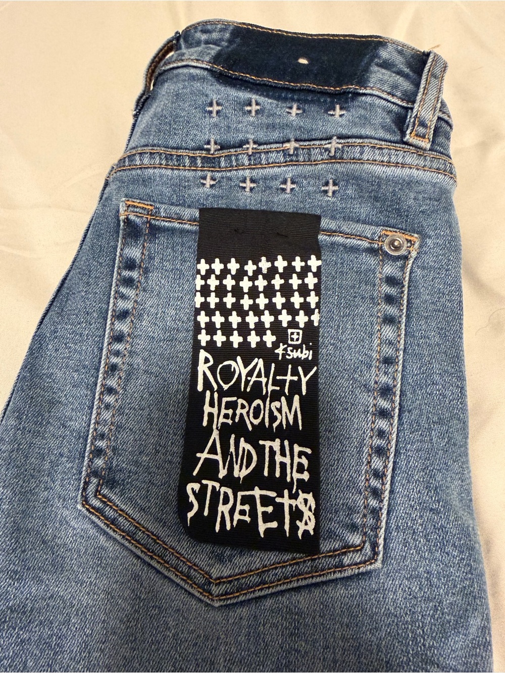 Ksubi Light Blue Men's Relaxed Jeans with Graphic Back Tab